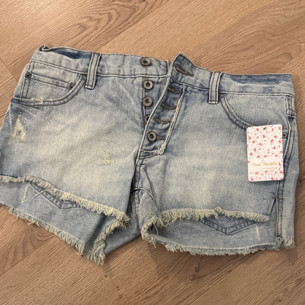 Free People Light Blue Distressed Jean Shorts